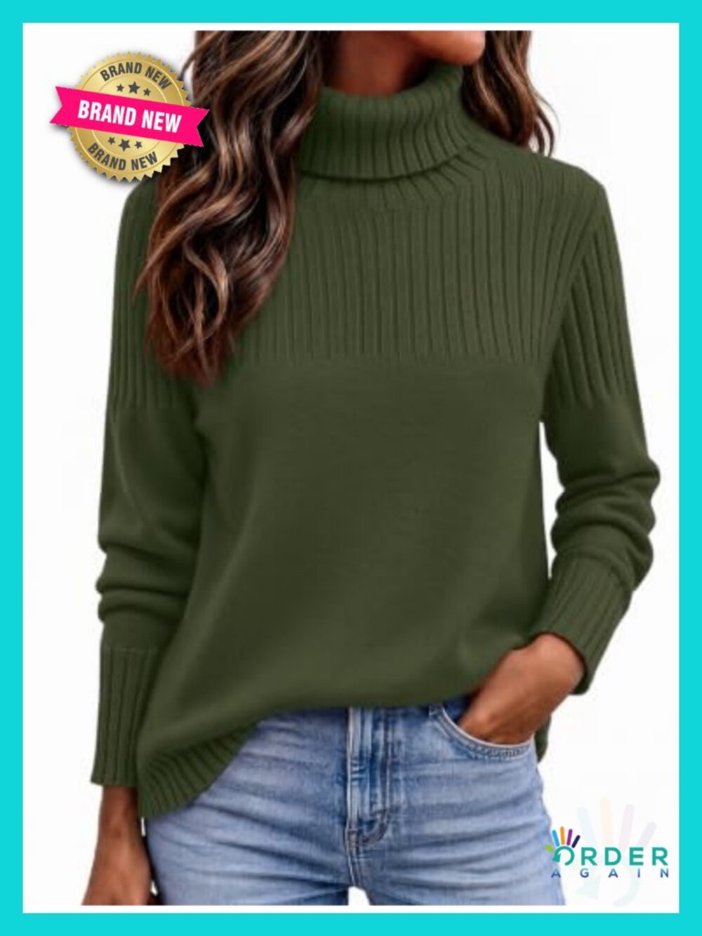 Turtleneck Sweater Ribbed Knit Pullover Casual Fall Winter Tops
